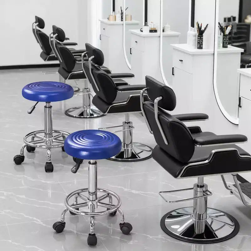 Faux Leather Office Chair, Adjustable Height Swivel Rolling Ergonomic Office Stool with Footrest & Wheels, Black/White/Blue