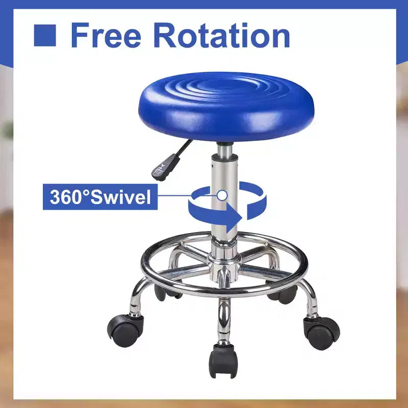 Faux Leather Office Chair, Adjustable Height Swivel Rolling Ergonomic Office Stool with Footrest & Wheels, Black/White/Blue