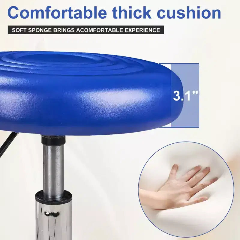Faux Leather Office Chair, Adjustable Height Swivel Rolling Ergonomic Office Stool with Footrest & Wheels, Black/White/Blue