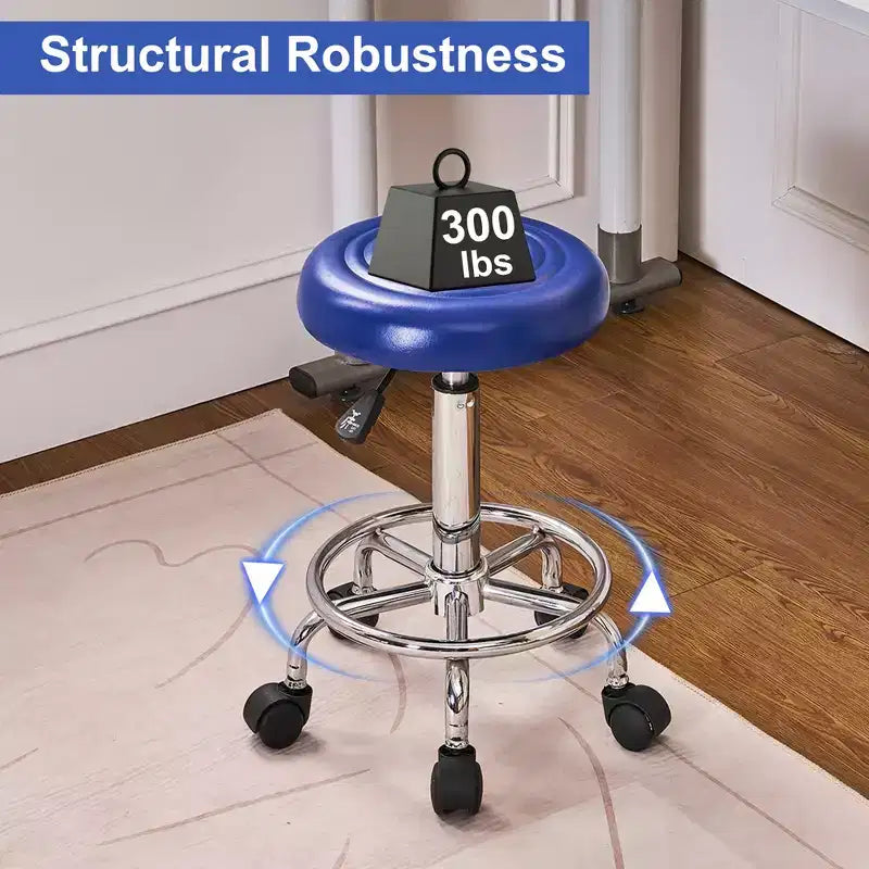 Faux Leather Office Chair, Adjustable Height Swivel Rolling Ergonomic Office Stool with Footrest & Wheels, Black/White/Blue