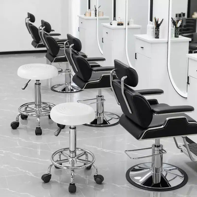 Faux Leather Office Chair, Adjustable Height Swivel Rolling Ergonomic Office Stool with Footrest & Wheels, Black/White/Blue