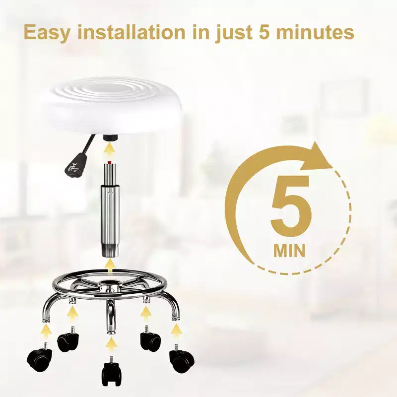Faux Leather Office Chair, Adjustable Height Swivel Rolling Ergonomic Office Stool with Footrest & Wheels, Black/White/Blue