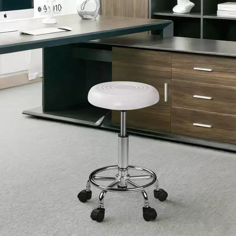 Faux Leather Office Chair, Adjustable Height Swivel Rolling Ergonomic Office Stool with Footrest & Wheels, Black/White/Blue