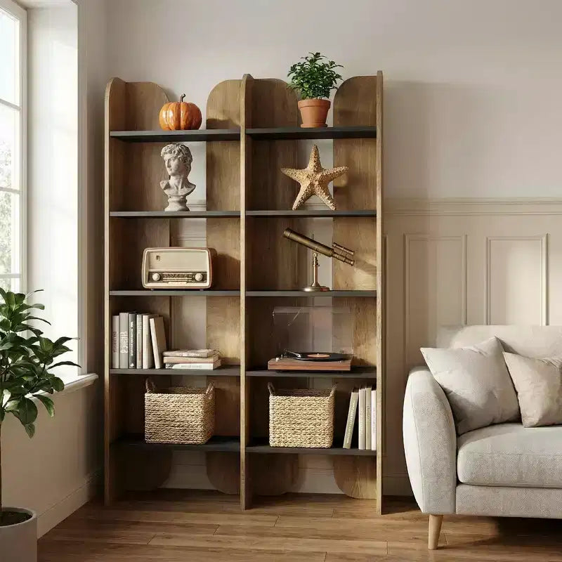 5-Tier Farmhouse Bookshelf, 70.87" Tall Double-Wide Open Storage Bookcase