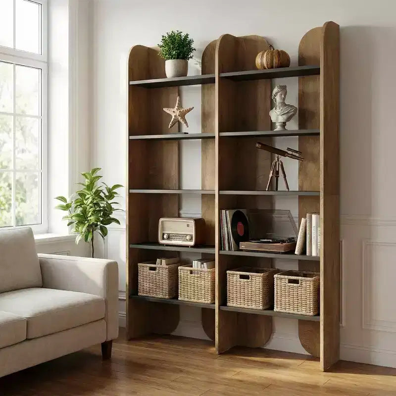 5-Tier Farmhouse Bookshelf, 70.87" Tall Double-Wide Open Storage Bookcase