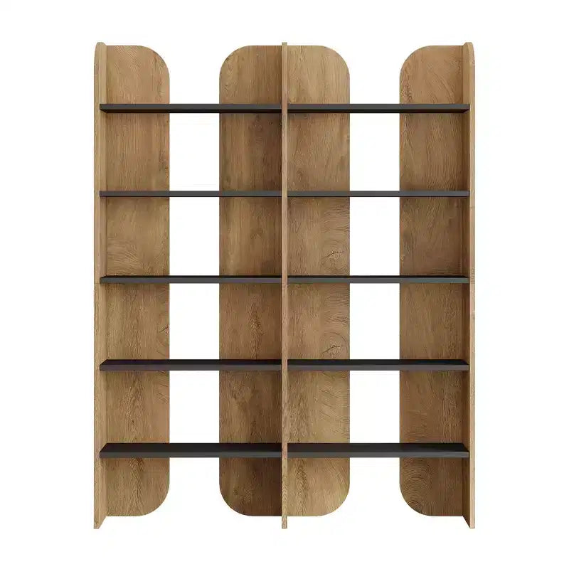 5-Tier Farmhouse Bookshelf, 70.87" Tall Double-Wide Open Storage Bookcase