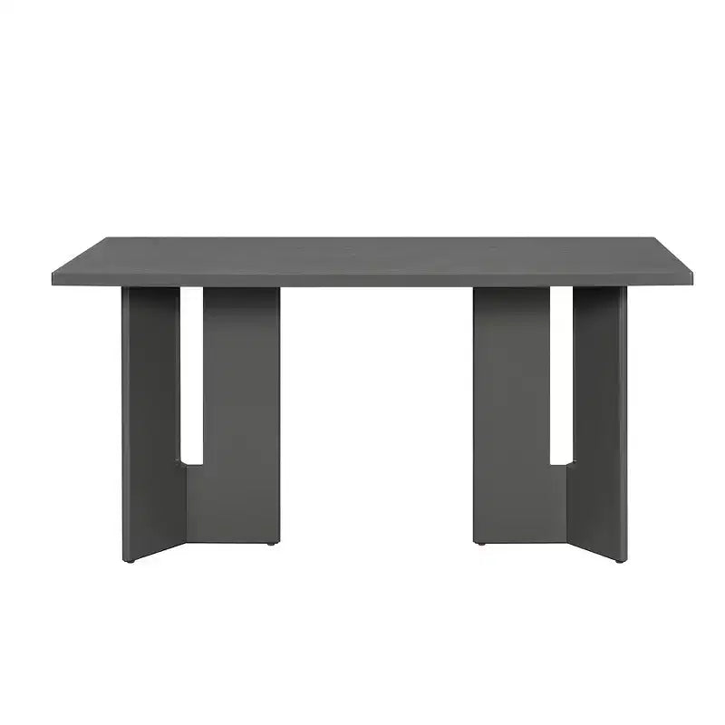 Farmhouse Wood Dining Table Set for 6 with 6 Upholstered Chairs, 60" Rectangular Dining Table with Cutout Table Legs