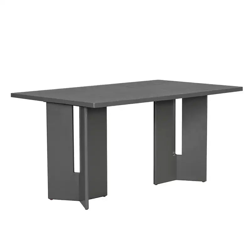 Farmhouse Wood Dining Table Set for 6 with 6 Upholstered Chairs, 60" Rectangular Dining Table with Cutout Table Legs