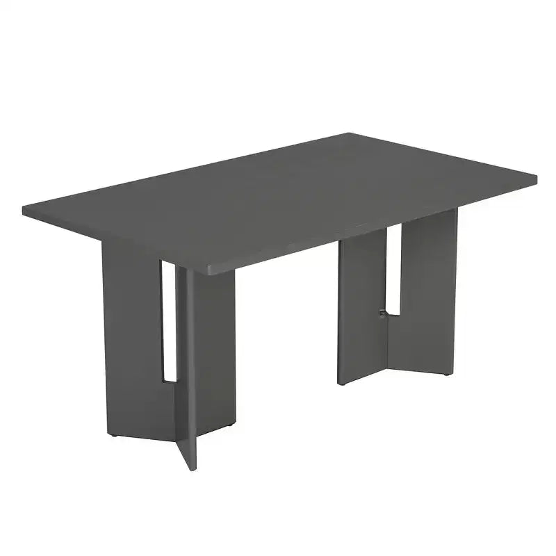 Farmhouse Wood Dining Table Set for 6 with 6 Upholstered Chairs, 60" Rectangular Dining Table with Cutout Table Legs