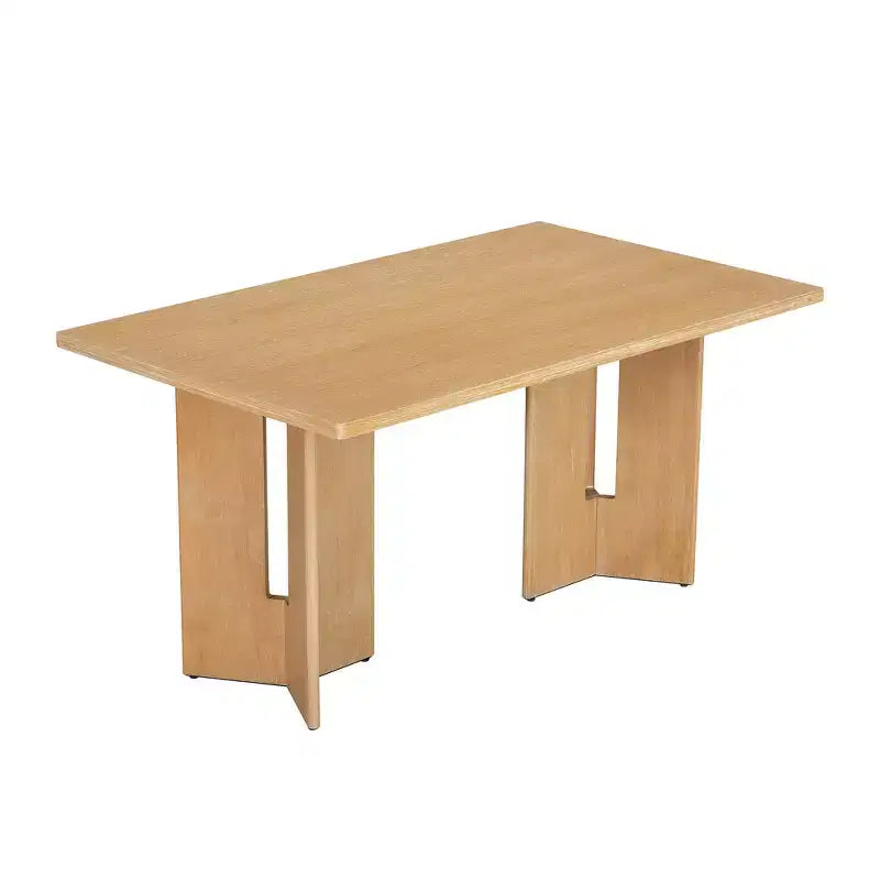 Farmhouse Wood Dining Table Set for 6 with 6 Upholstered Chairs, 60" Rectangular Dining Table with Cutout Table Legs