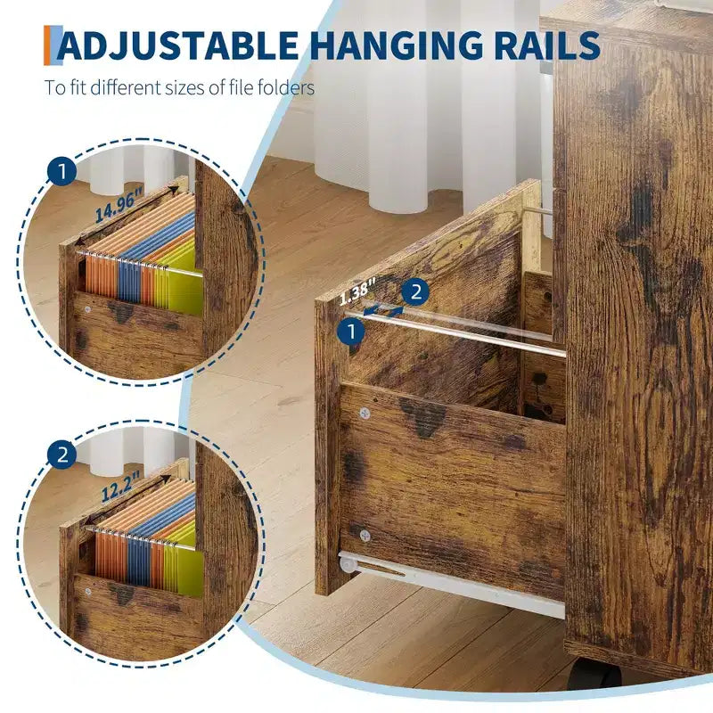 3 Drawer File Cabinet with Lock, Mobile Under Desk Filing Cabinet, Wood Storage Organizer