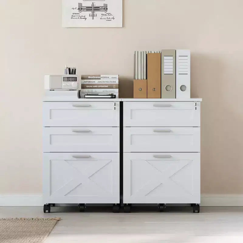 3 Drawer File Cabinet with Lock, Mobile Under Desk Filing Cabinet, Wood Storage Organizer