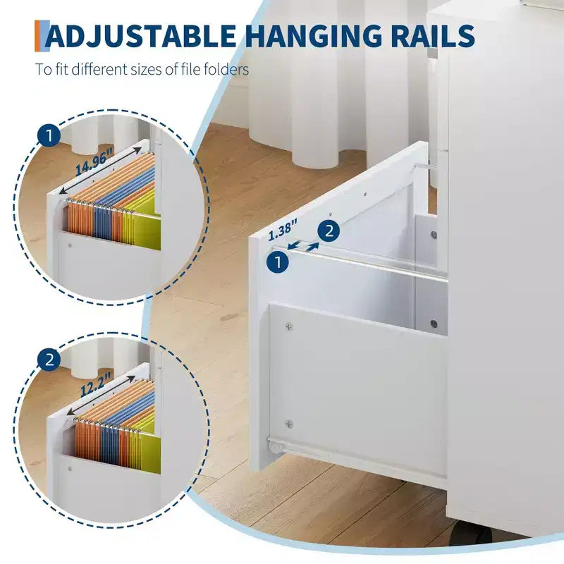 3 Drawer File Cabinet with Lock, Mobile Under Desk Filing Cabinet, Wood Storage Organizer