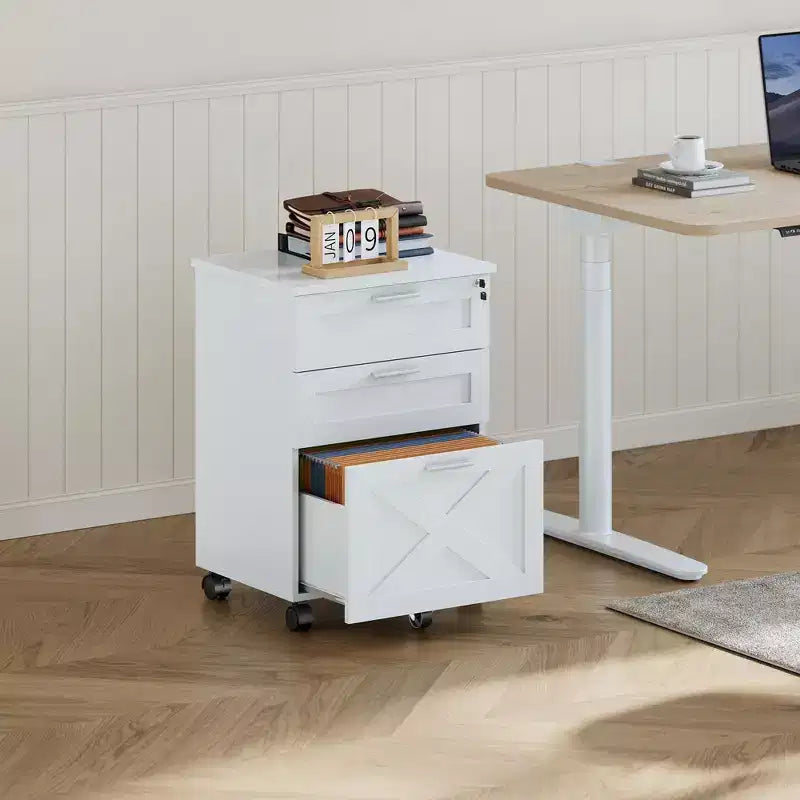 3 Drawer File Cabinet with Lock, Mobile Under Desk Filing Cabinet, Wood Storage Organizer