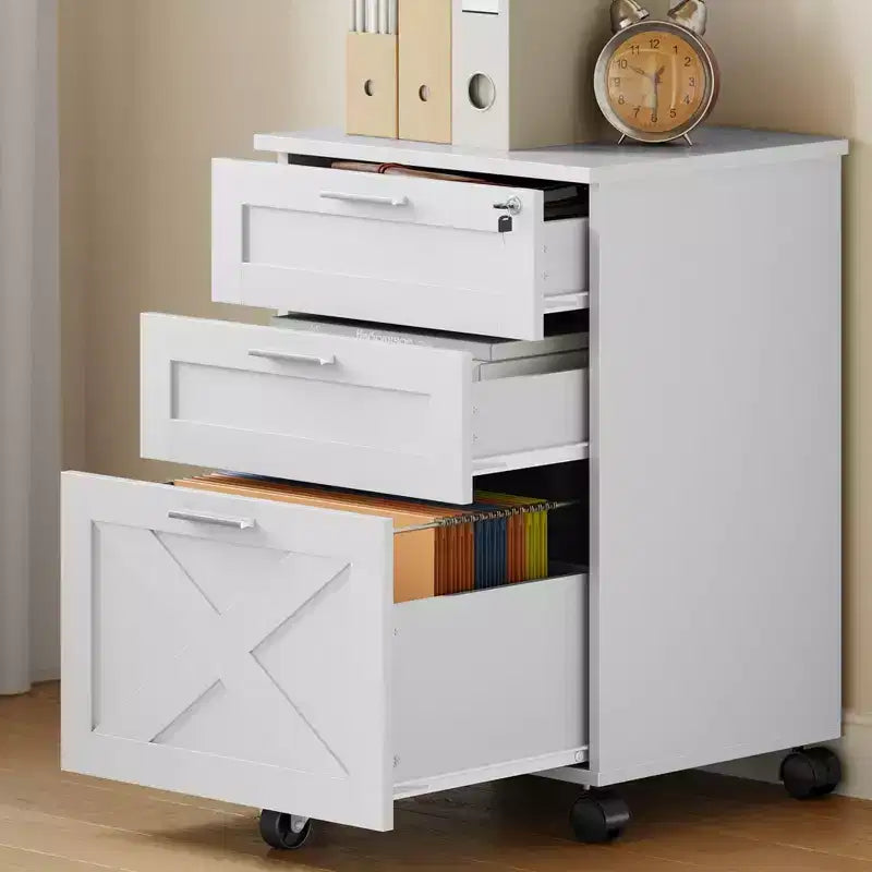 3 Drawer File Cabinet with Lock, Mobile Under Desk Filing Cabinet, Wood Storage Organizer