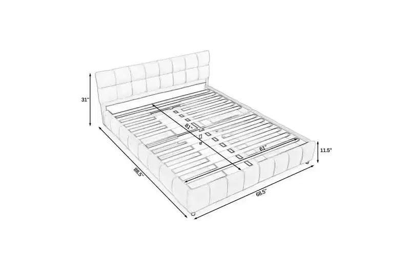 Queen Size Upholstered Bed with Headboard Chenille Fabric Solid Bed Frame Drawer for Bedroom, Beige