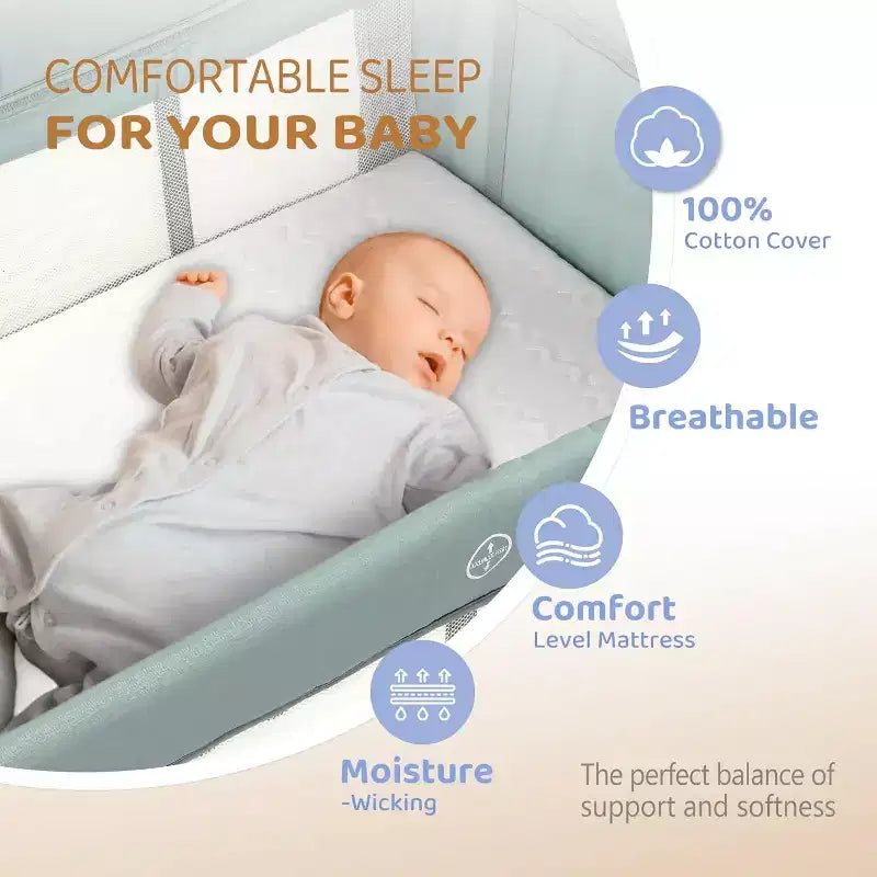 3 in 1 Baby Bedside Bassinet, Bedside Sleeper with Mattress and Sheet, Convert to Bassinet, Playpen, Foldable Travel Baby Bed
