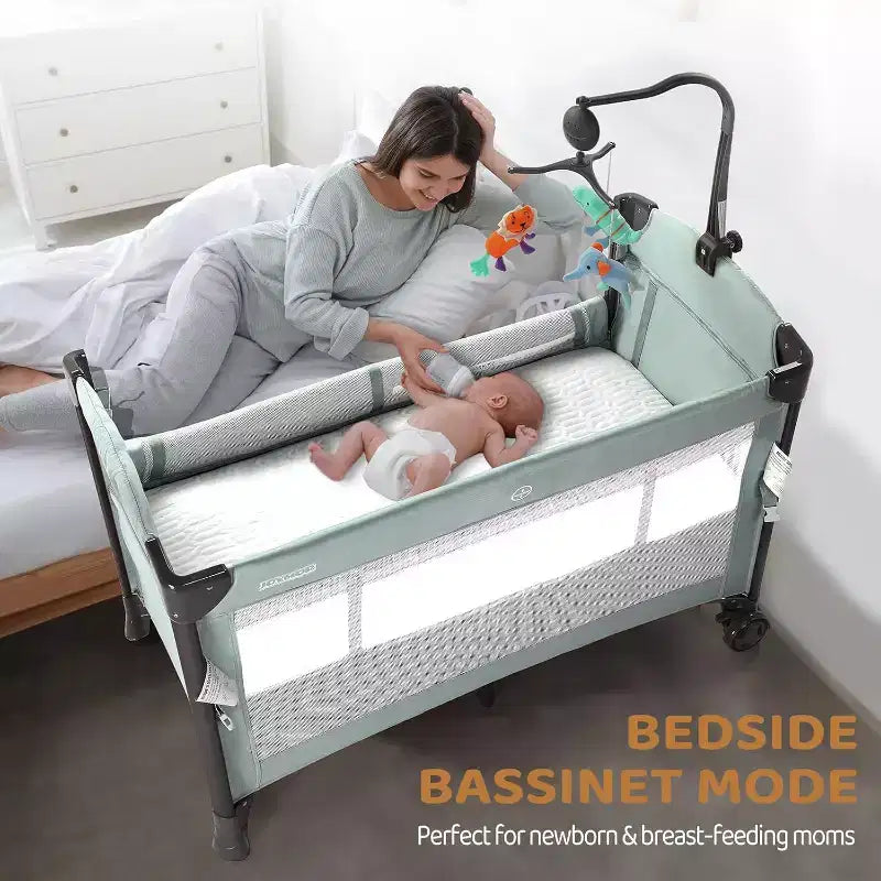 3 in 1 Baby Bedside Bassinet, Bedside Sleeper with Mattress and Sheet, Convert to Bassinet, Playpen, Foldable Travel Baby Bed