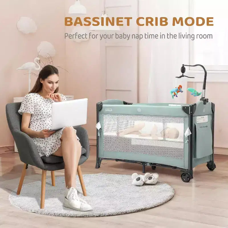 3 in 1 Baby Bedside Bassinet, Bedside Sleeper with Mattress and Sheet, Convert to Bassinet, Playpen, Foldable Travel Baby Bed