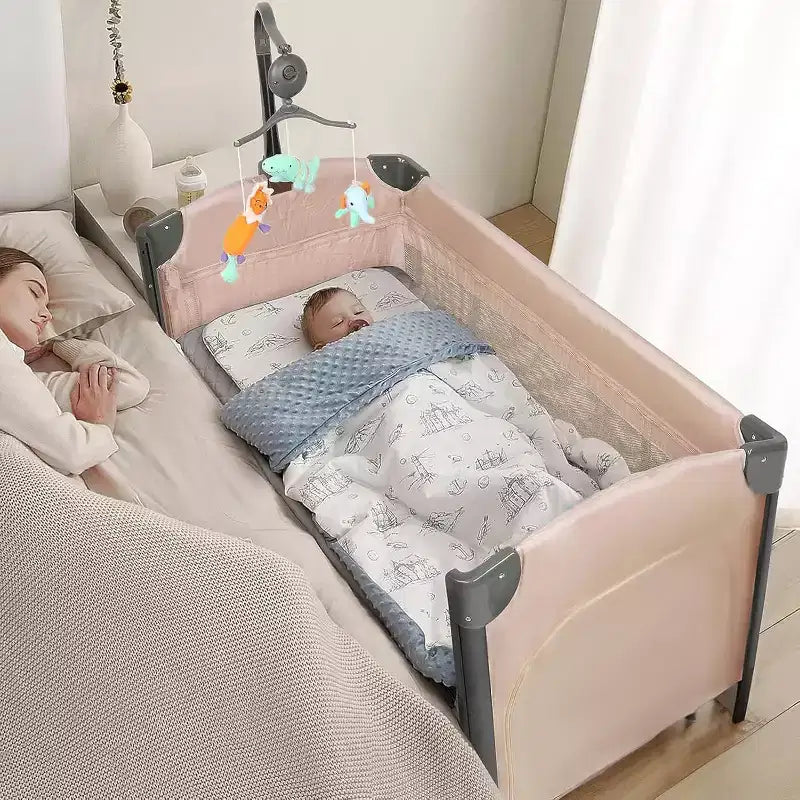 3 in 1 Baby Bedside Bassinet, Bedside Sleeper with Mattress and Sheet, Convert to Bassinet, Playpen, Foldable Travel Baby Bed