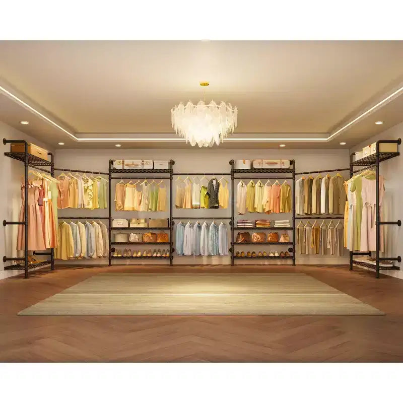 Wall Mounted Clothes Rack Industrial Pipe Clothing Rack, Heavy Duty with Shelves and Expandable Hanging Rods