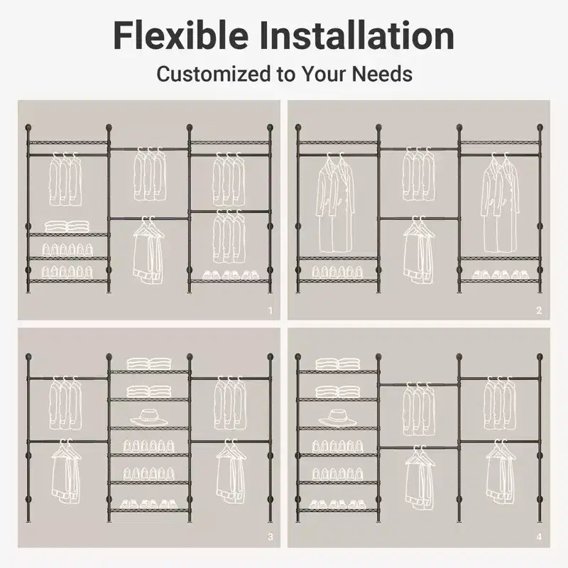 Wall Mounted Clothes Rack Industrial Pipe Clothing Rack, Heavy Duty with Shelves and Expandable Hanging Rods