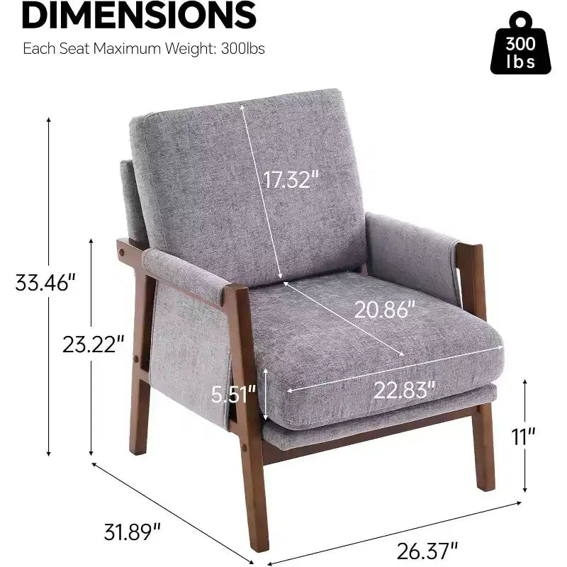 TUYOHW Mid-Century Modern Accent Chair with Chenille Upholstered Wooden Lounge Chair with Armrest Single Sofa Chairs for Living Room, Bedroom
