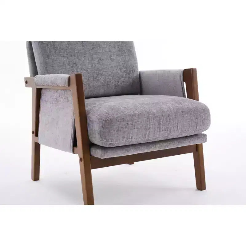 TUYOHW Mid-Century Modern Accent Chair with Chenille Upholstered Wooden Lounge Chair with Armrest Single Sofa Chairs for Living Room, Bedroom
