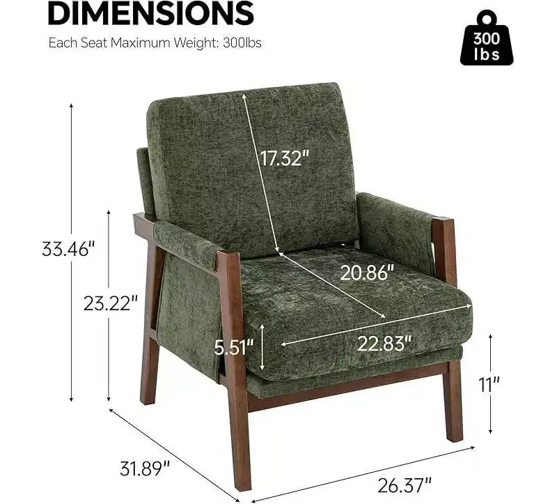 TUYOHW Mid-Century Modern Accent Chair with Chenille Upholstered Wooden Lounge Chair with Armrest Single Sofa Chairs for Living Room, Bedroom