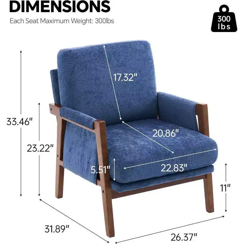 TUYOHW Mid-Century Modern Accent Chair with Chenille Upholstered Wooden Lounge Chair with Armrest Single Sofa Chairs for Living Room, Bedroom