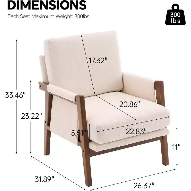 TUYOHW Mid-Century Modern Accent Chair with Chenille Upholstered Wooden Lounge Chair with Armrest Single Sofa Chairs for Living Room, Bedroom