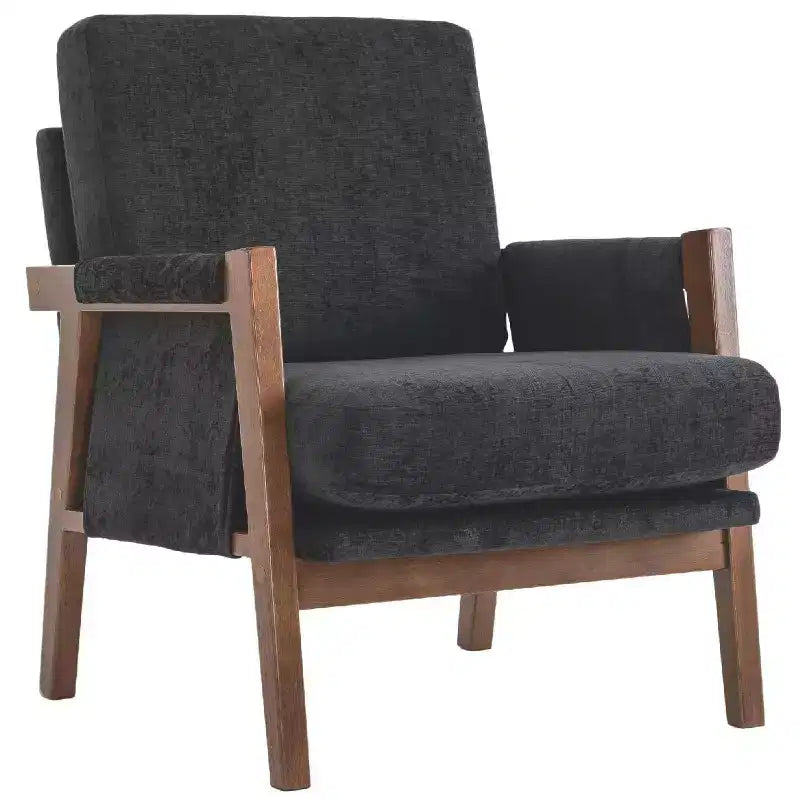 TUYOHW Mid-Century Modern Accent Chair with Chenille Upholstered Wooden Lounge Chair with Armrest Single Sofa Chairs for Living Room, Bedroom