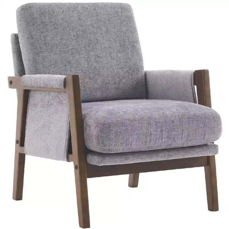 TUYOHW Mid-Century Modern Accent Chair with Chenille Upholstered Wooden Lounge Chair with Armrest Single Sofa Chairs for Living Room, Bedroom
