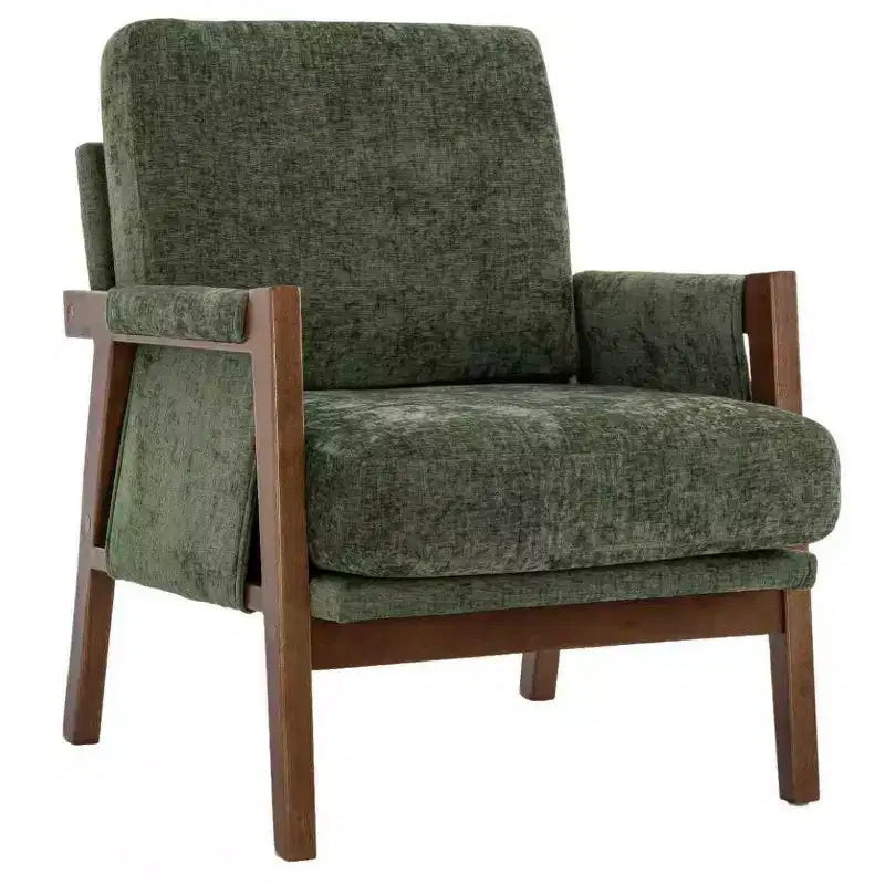 TUYOHW Mid-Century Modern Accent Chair with Chenille Upholstered Wooden Lounge Chair with Armrest Single Sofa Chairs for Living Room, Bedroom