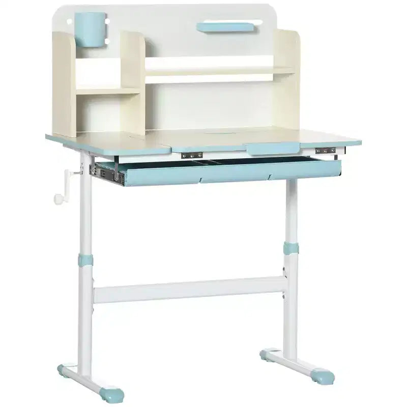 TUYOHW Wooden Kids Desk,Childrens Writing Desk with Height Adjustable & Tilt Desktop,Storage Shelf & Drawer,Student School Table for Ages 3-12