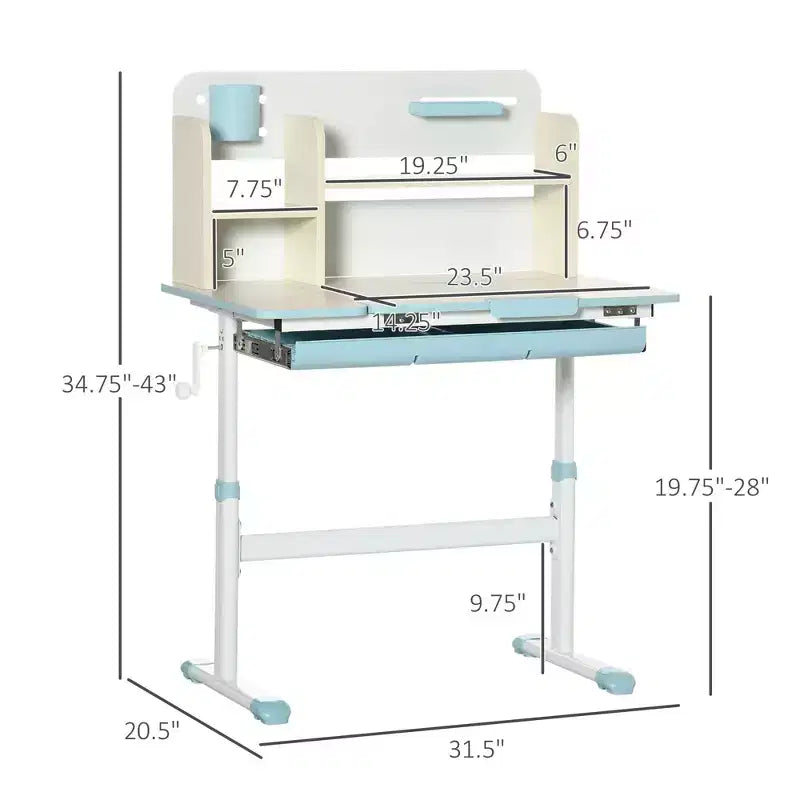 TUYOHW Wooden Kids Desk,Childrens Writing Desk with Height Adjustable & Tilt Desktop,Storage Shelf & Drawer,Student School Table for Ages 3-12