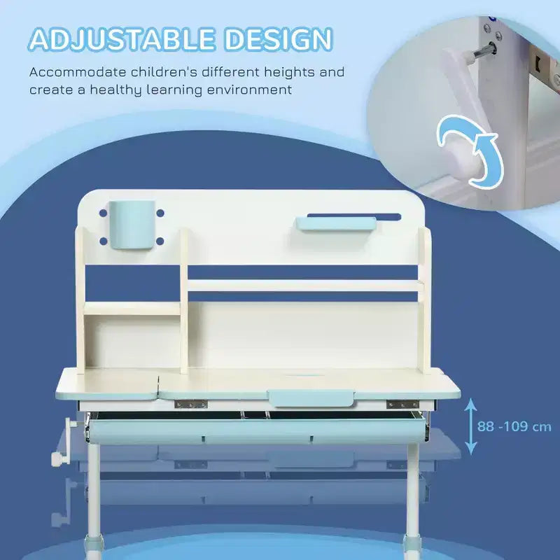 TUYOHW Wooden Kids Desk,Childrens Writing Desk with Height Adjustable & Tilt Desktop,Storage Shelf & Drawer,Student School Table for Ages 3-12