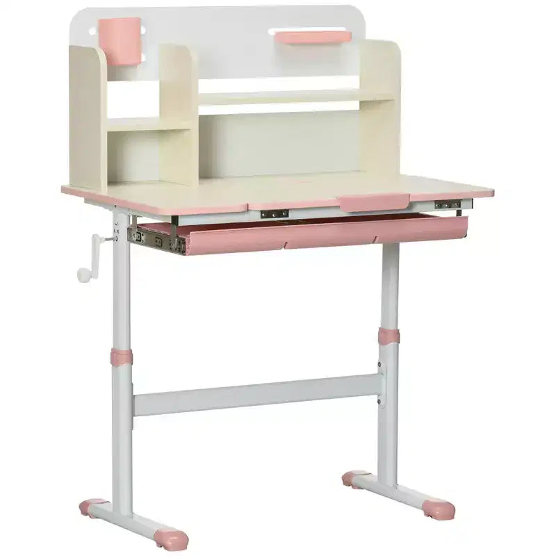 TUYOHW Wooden Kids Desk,Childrens Writing Desk with Height Adjustable & Tilt Desktop,Storage Shelf & Drawer,Student School Table for Ages 3-12