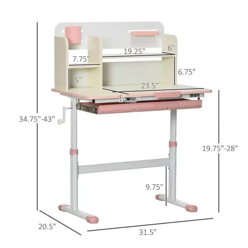 TUYOHW Wooden Kids Desk,Childrens Writing Desk with Height Adjustable & Tilt Desktop,Storage Shelf & Drawer,Student School Table for Ages 3-12