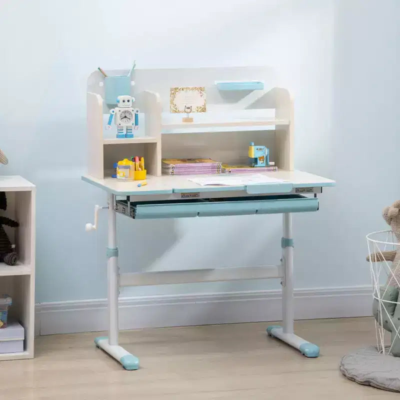 TUYOHW Wooden Kids Desk,Childrens Writing Desk with Height Adjustable & Tilt Desktop,Storage Shelf & Drawer,Student School Table for Ages 3-12