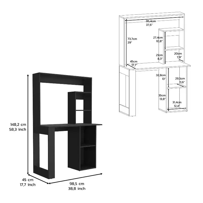TUYOHW 38.8 Computer Desk,Writing Desk with Hutch and 5 Storage Shelves,Expansive Desktop,Modern Workstation for Laptop,Office,Bedroom,Study