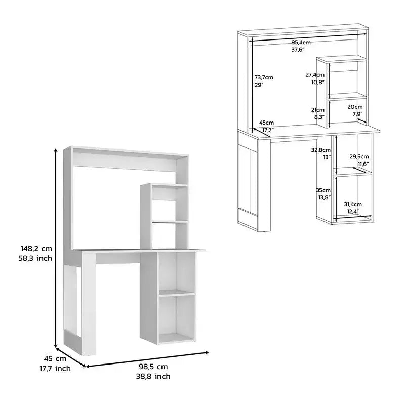 TUYOHW 38.8 Computer Desk,Writing Desk with Hutch and 5 Storage Shelves,Expansive Desktop,Modern Workstation for Laptop,Office,Bedroom,Study