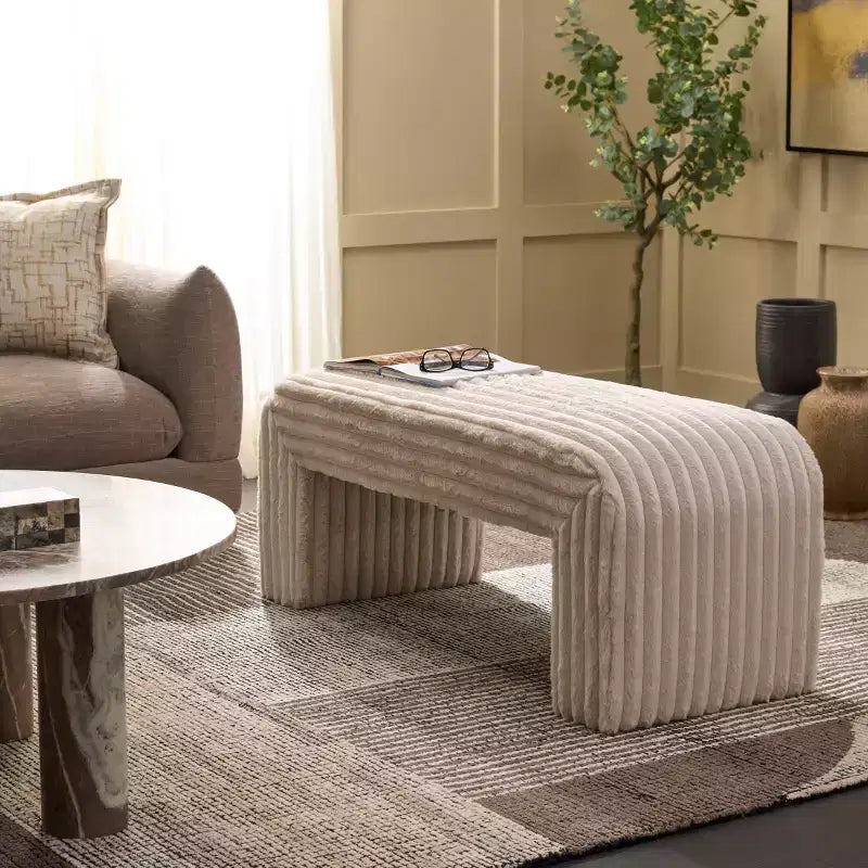 Modern Wood Bench with Padded Seat