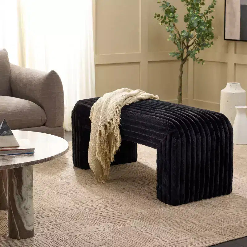 Modern Wood Bench with Padded Seat