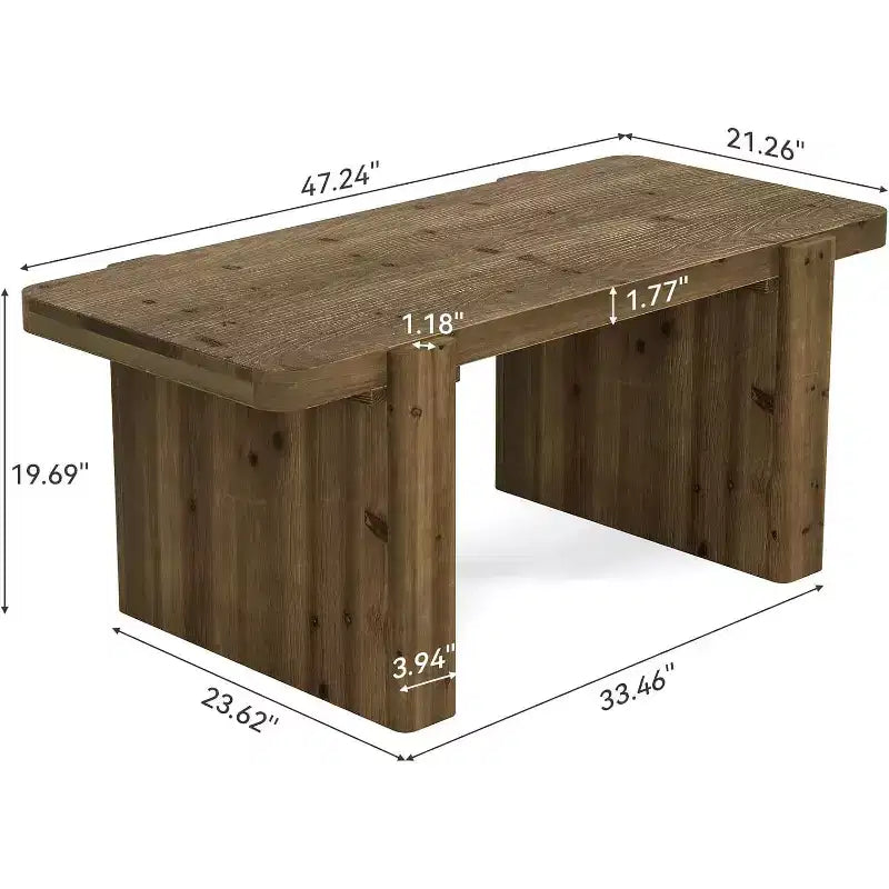 47-Inch Solid Wood Farmhouse Coffee Table with Heavy-Duty Legs, Low Cocktail Tea Table for Living Room, Easy Assembly