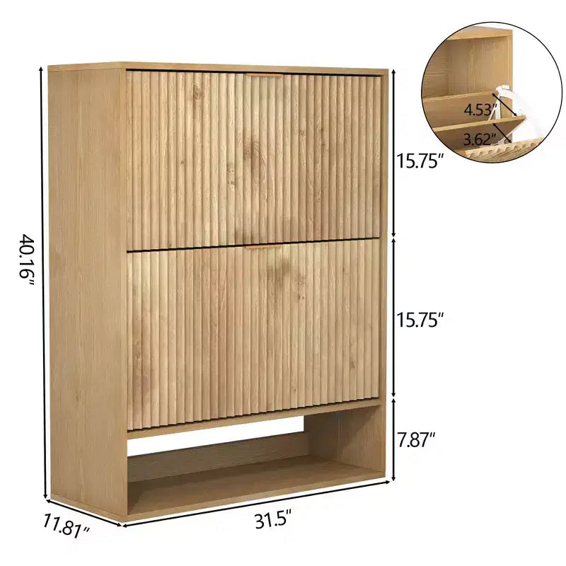 Slim Fluted Shoe Cabinet with 2 Flip Drawers & Bottom Shelf, Hidden Storage Organizer for Entryway, Hallway & Closet - Freestanding Shoe Rack