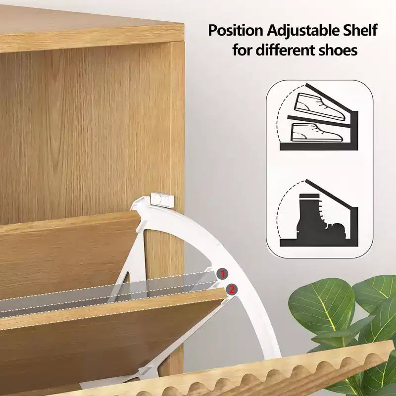 Slim Fluted Shoe Cabinet with 2 Flip Drawers & Bottom Shelf, Hidden Storage Organizer for Entryway, Hallway & Closet - Freestanding Shoe Rack