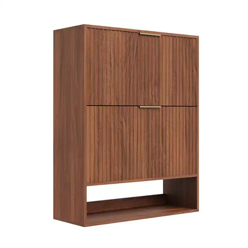 Slim Fluted Shoe Cabinet with 2 Flip Drawers & Bottom Shelf, Hidden Storage Organizer for Entryway, Hallway & Closet - Freestanding Shoe Rack