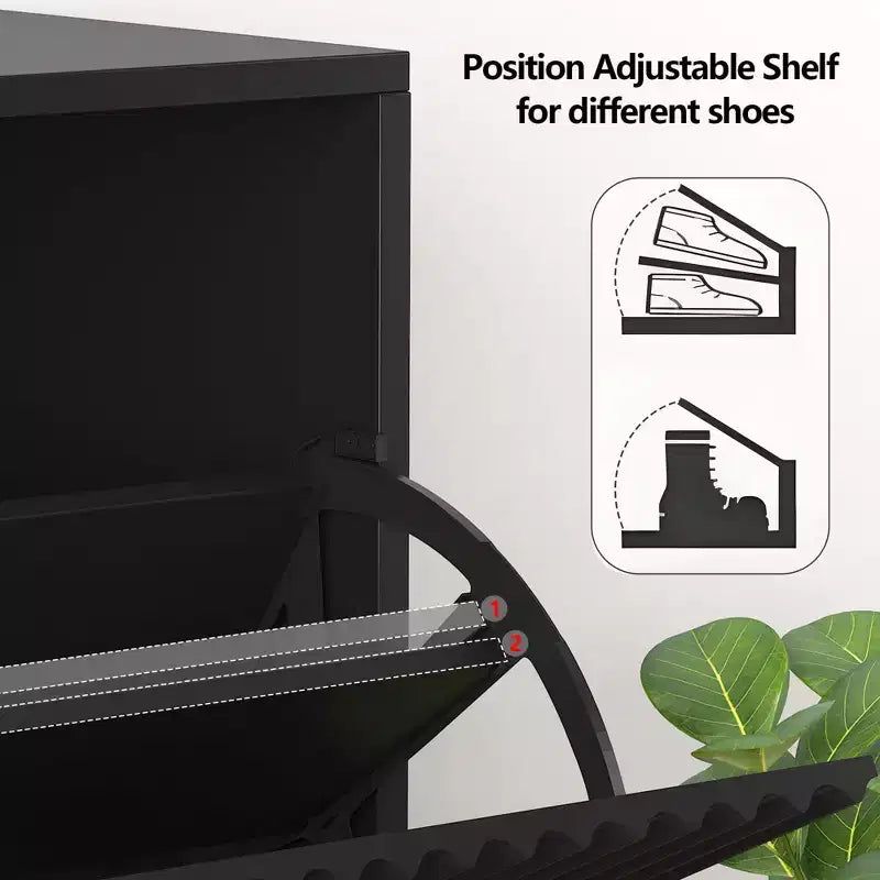 Slim Fluted Shoe Cabinet with 2 Flip Drawers & Bottom Shelf, Hidden Storage Organizer for Entryway, Hallway & Closet - Freestanding Shoe Rack
