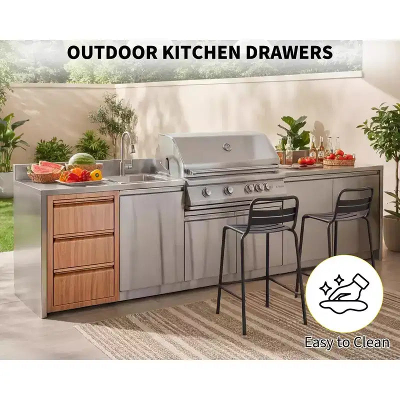 Outdoor Kitchen Drawers, 14 W x 24 H x 18 D Stainless Steel Flush Mount Triple Drawers, BBQ Drawers for Outdoor Kitchen Island